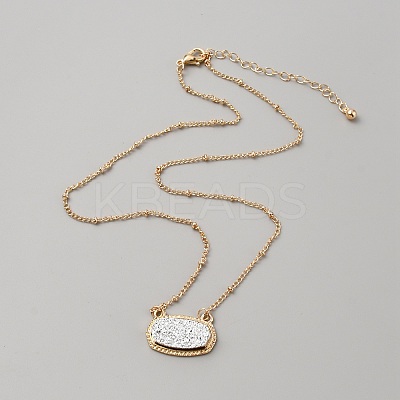 Simulated Druzy Resin Oval Pendant Necklace with Alloy Satellite Chains NJEW-WH0016-39G-06-1