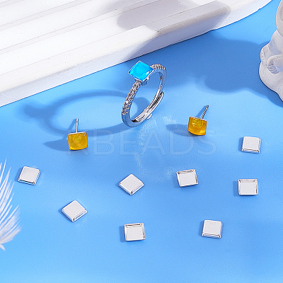 15Pcs 925 Sterling Silver Square Cabochon Settings STER-PH0003-99-1