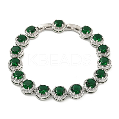 Rack Plating Brass Pave Cubic Zirconia Flat Round Links Bracelets for Women BJEW-H604-02P-01-1