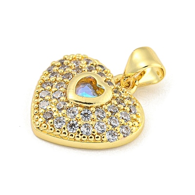 Heart Rack Plating Brass Micro Pave Cubic Zirconia Charms KK-Z053-17G-01-1