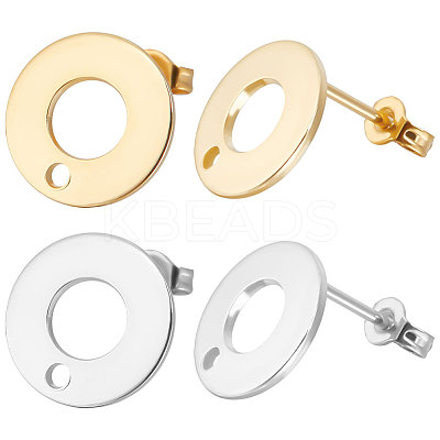 60Pcs 2 Color 304 Stainless Steel Donut Stud Earring Findings STAS-BBC0002-44-1