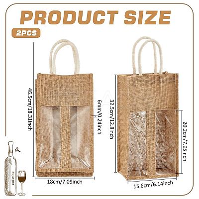 2-Slot Rectangle Linen Wine Storage Bags with Handle ABAG-WH0046-28B-1