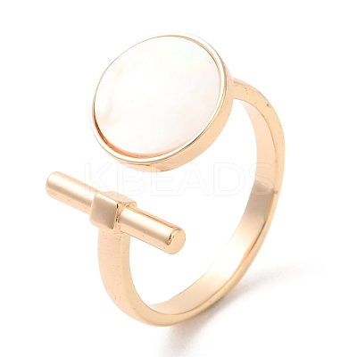 Natural Shell Flat Round & Column Open Cuff Ring RJEW-G288-08G-1