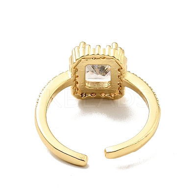 Clear Cubic Zirconia Rectangle Open Cuff Ring RJEW-G251-11G-1
