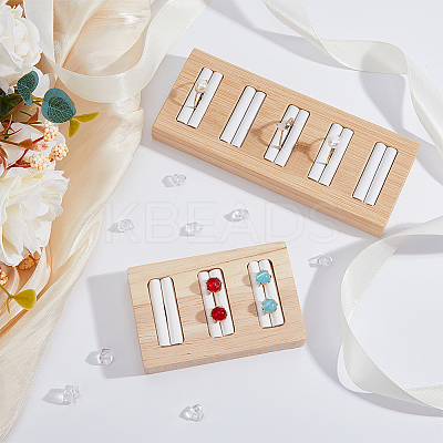2Pcs 2 Styles Rectangle 5-Slot Bamboo & 3-Slot Wood Ring Display Tray Stands RDIS-HY0001-02A-1