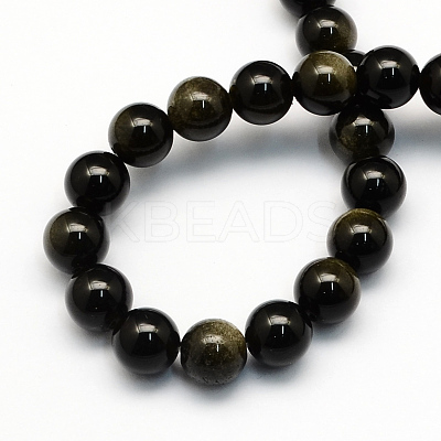 Natural Golden Sheen Obsidian Round Beads Strands G-S157-10mm-1