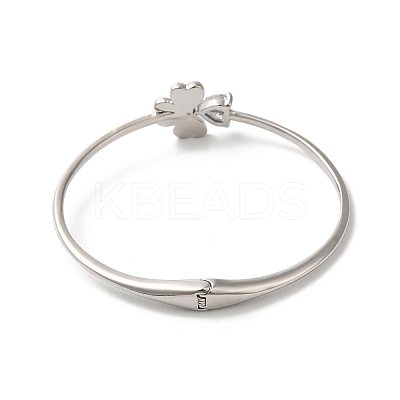 Rack Plating Brass Pave Clear Cubic Zirconia Clover & Heart Hinged Bangles BJEW-H616-01P-1