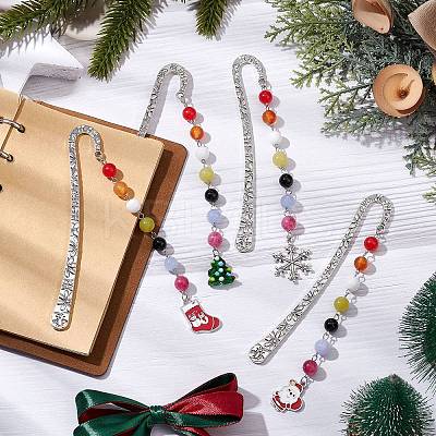 Christmas Theme Alloy Hook Bookmarks AJEW-JK00337-1