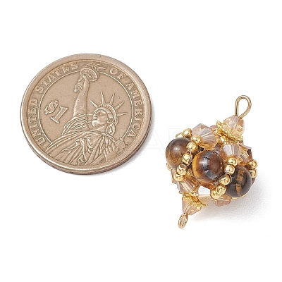 Natural Tiger Eye Round and Glass Seed Beaded Lantern Links Connector Charms PALLOY-MZ01176-02-1