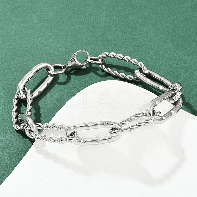 304 Stainless Steel Paperclip Chain Bracelets for Women Men BJEW-Z143-24P-1