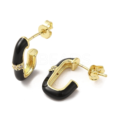 Real 18K Gold Plated Brass Oval Stud Earrings EJEW-L268-020G-01-1