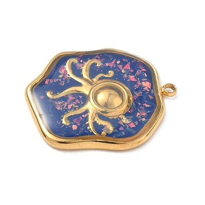 304 Stainless Steel Epoxy Resin with Natural Shell and Sequins Inside Pendants STAS-L026-17G-L04-1