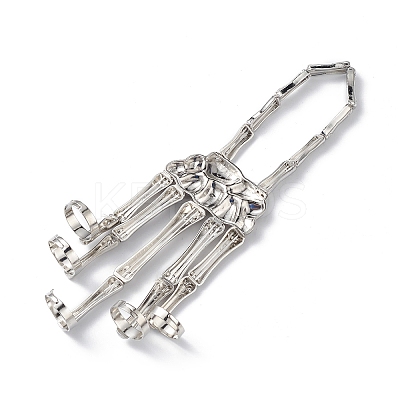Halloween Themed Skull Alloy Full Hand Ring Bracelet BJEW-L680-01P-1