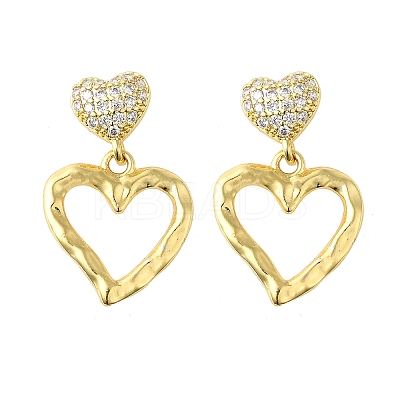 Hollow Heart Brass Micro Pave Clear Cubic Zirconia Dangle Stud Earrings EJEW-Z099-02G-02-1