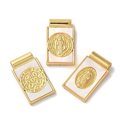 Rack Plating Religion Brass Pave Shell Rectangle Pendants KK-K345-14G-1
