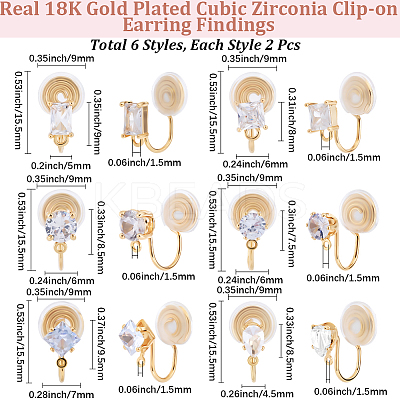 12Pcs 6 Styles Brass Micro Pave Clear Cubic Zirconia Ear Cuff Findings KK-BBC0022-22-1