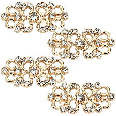 4Pcs Flower Alloy Crystal Rhinestone Adjustable Jean Button Pins FIND-CY0002-27G-1