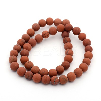 Frosted Grade A Natural Red Jasper Round Bead Strands LS-G-M272-17-10mm-1