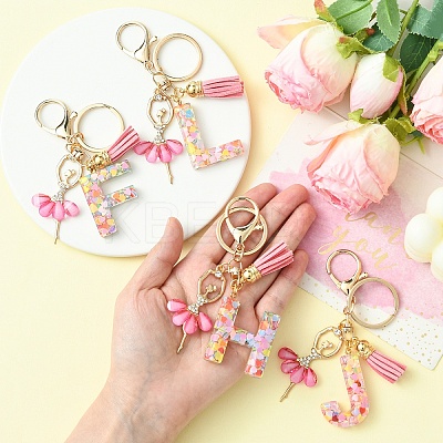 Letter A~Z Transparent Glitter Resin Pendant Keychains KEYC-FZ00024-12-1