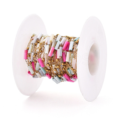 Handmade Seed Beads Column Link Chains CHS-T006-29G-1