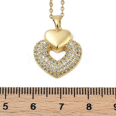 Brass Micro Pave Clear Cubic Zirconia Heart Pendant Necklaces NJEW-K280-07G-1