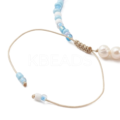 3Pcs 3 Color Glass Seed & Natural Pearl Braided Bead Bracelets Set BJEW-JB09572-1