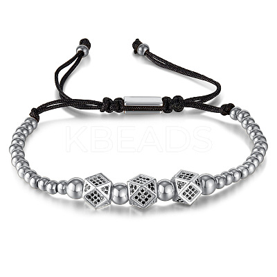 Non-Tarnish 304 Stainless Steel Round Ball Braided Beaded Bracelets DD1308-2-1
