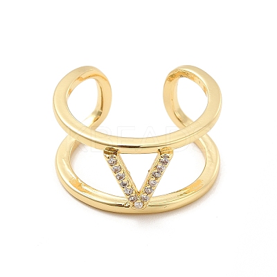 Clear Cubic Zirconia Initial Letter Open Cuff Ring RJEW-A012-01G-V-1