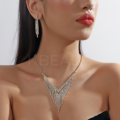 Tassel Alloy Crystal Rhinestone Pendant Necklaces & Stud Earrings Sets FS-WG55224-02-1