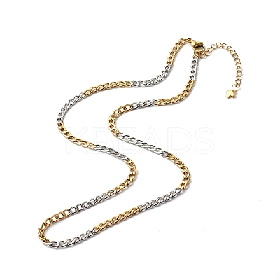 Two Tone 304 Stainless Steel Curb Chain Necklaces X-NJEW-JN03541-1