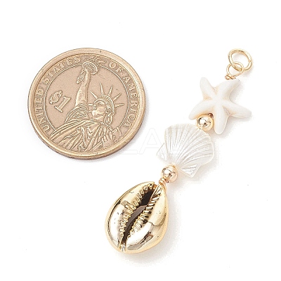 Dyed Synthetic Turquoise Starfish & Electroplated Shell & Imitation Pearl Big Pendants PALLOY-JF03900-1