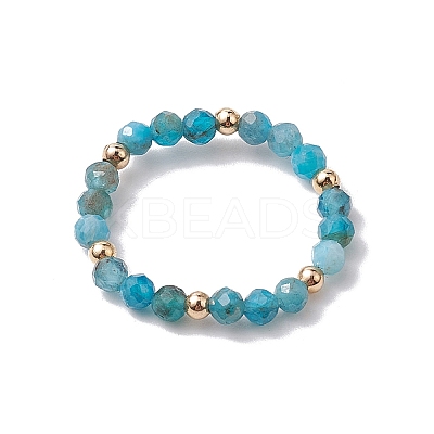 Natural Lapis Lazuli/Apatite with Glass Braided Beaded Finger Rings RJEW-JR00670-1