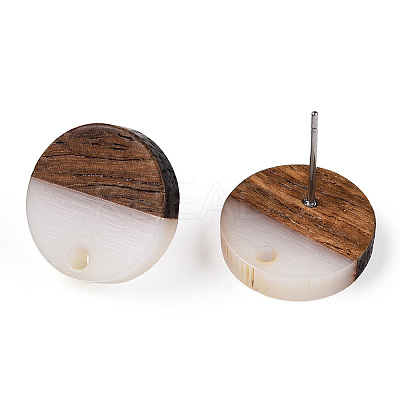 Opaque Resin & Walnut Wood Flat Round Stud Earrings EJEW-TAC0021-17A-02-1