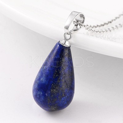 Teardrop Platinum Tone Brass Lapis Lazulie Pendants G-F267-04E-1