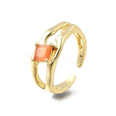 Square Brass Cat Eye Cuff Rings RJEW-G344-01G-04-1