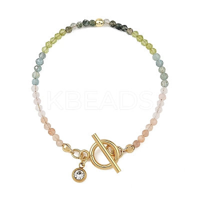 Gradient Natural Mixed Stone Faceted Round Beaded Bracelets BJEW-JB14398-03-1