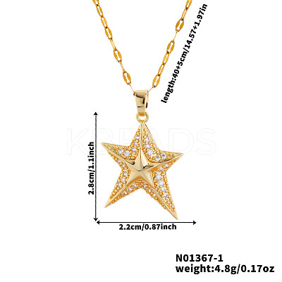 Elegant Brass Micro Pave Clear Cubic Zirconia Star Pendant Necklaces EY0411-1-1