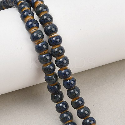 Handmade Fancy Antique Glazed Porcelain Ceramic Round Beads Strands PORC-L019-6mm-07A-1