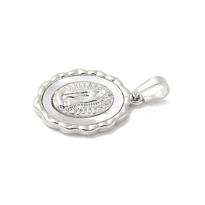 Brass Pave Natural White Shell Pendants KK-S522-07A-P-1