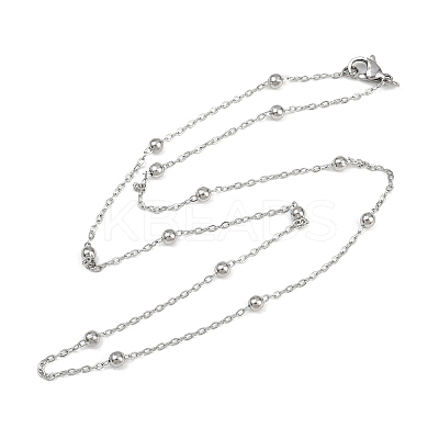 304 Stainless Steel 3MM Round Bead Cable Chain Necklaces for Women NJEW-G177-03B-P-1