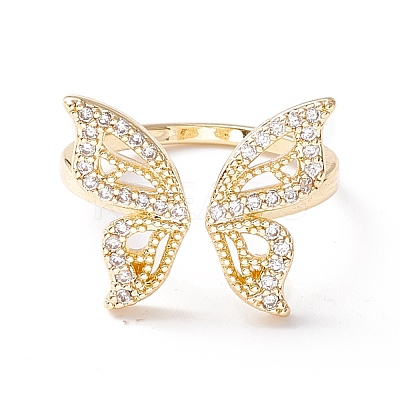Butterfly Clear Cubic Zirconia Cuff Ring RJEW-D117-05G-1