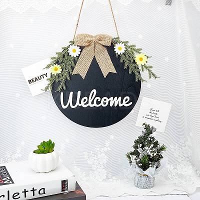 Welcome Sign Natural Wood Door Hanging Decoration for Front Door Decoration HJEW-WH0008-51-1