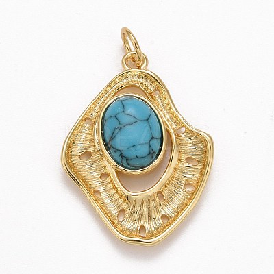 Brass Synthetic Turquoise Pendants KK-M229-10G-1