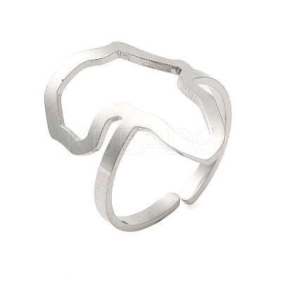 Non-Tarnish Hollow Africa Map 304 Stainless Steel Open Cuff Rings for Women RJEW-N048-03P-1