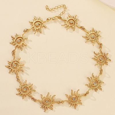 Alloy Crystal Rhinestone Sun Link Chain Necklaces for Women LS-NJEW-P345-01G-1