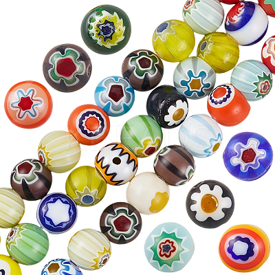 3 Strands Handmade Millefiori Glass Round Bead Strands LAMP-LT0001-16C-1