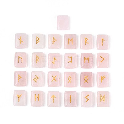 25Pcs Rectangle Natural Rose Quartz Rune Stones with Elder Futhark Alphabet Engraved G-T142-37-1