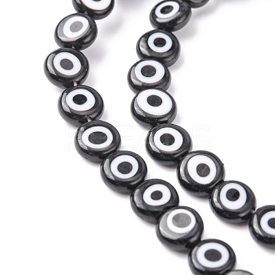 Handmade Evil Eye Lampwork Flat Round Bead Strands LAMP-L058-8mm-10-1