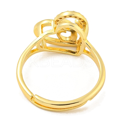 Heart with Letter Rack Plating Brass Micro Pave Cubic Zirconia Adjustable Rings for Women RJEW-I105-06G-C-1
