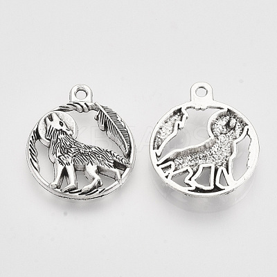 Tibetan Style Alloy Howling Wolf Pendants TIBEP-T009-07AS-RS-1